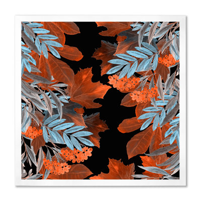 7 «Blue and Orange Autumn Leaves On Black», reproduction d'art sur toile traditionnelle
