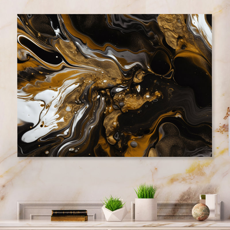 Décoration murale en métal doré doré et marbré noir Dreamscape III, H 12 po x l 20 po x P 1 po