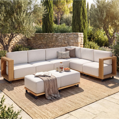 Ensemble de mobilier de patio, canapé modulaire d'extérieur en osier 8 pièces avec coussins et repose-pieds ultra-épais de 10 po, ensemble de conversation en rotin toutes saisons pour piscine