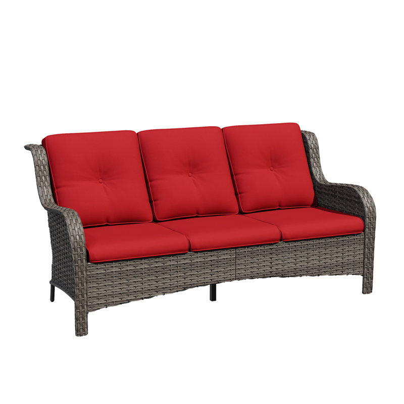 Magline 72.83'' Wicker Outdoor Patio Sofa, Red
