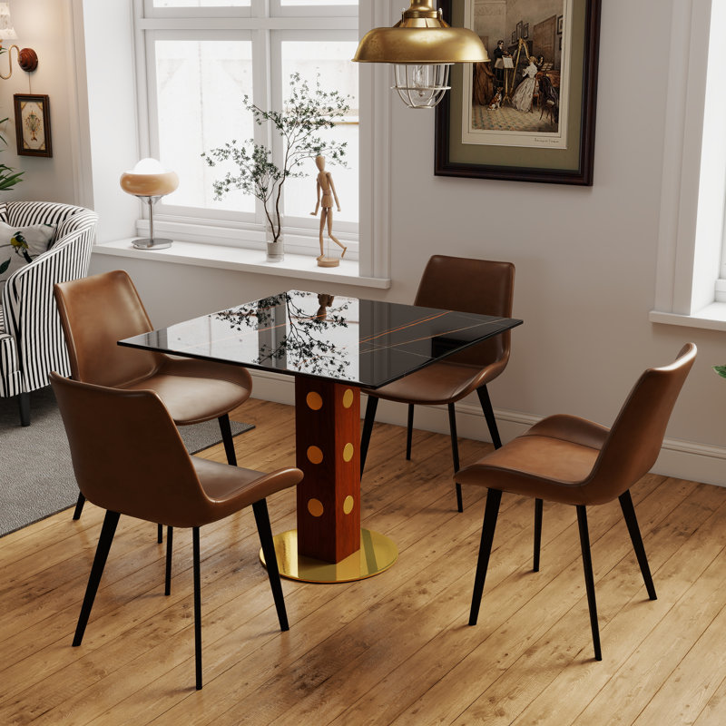 33.5"X 33.5" Square Pedestal Dining Table, Black