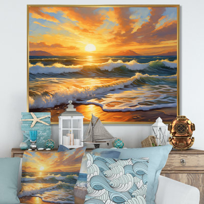 «Beach Photo Sunlit Horizons VI», reproduction d'art sur toile nautique et plage
