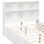 Lit double avec tête de lit et 2 tiroirs - Blanc, plateforme de rangement pratique en bois massif avec tiroirs blancs et station, pour économiser de l'espace