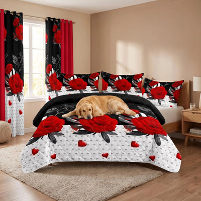 Ensemble de 9 couvre-lits et rideaux en microfibre 9 pièces avec 2 taies décoratives et 6 panneaux de rideaux à œillets filtrant la lumière