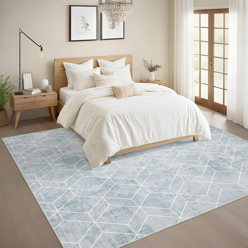 9x12 Washable Geometric Area Rug, Soft Non-Slip Carpet for Living Room, Dining Room, Nursery, Beige, Rectangle 9' x 12'