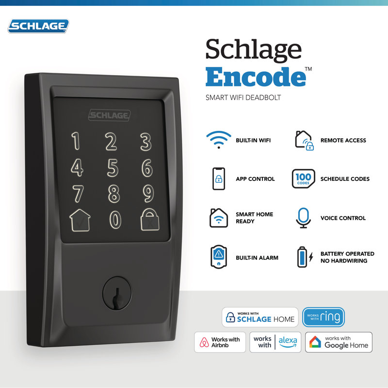 Encode Smart WiFi Deadbolt with Century Trim, Matte Black, Yes