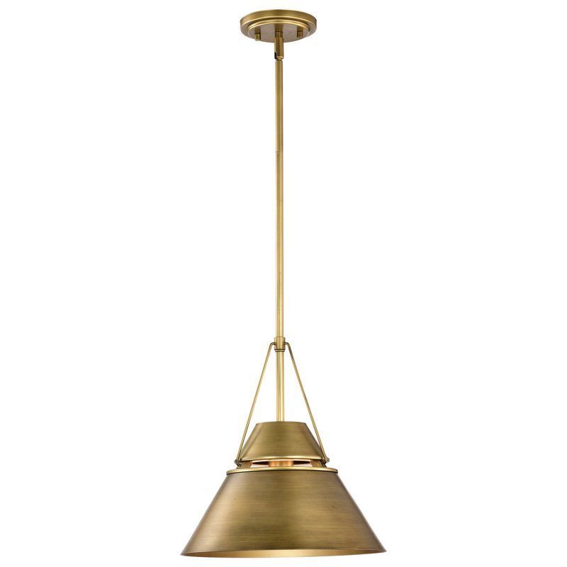 Luminaire suspendu conique à 1 lumière Maricarmen, H 52,75 po x l 12,75 po x P 12,75 po, Laiton naturel