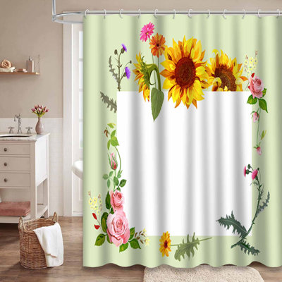Waterproof Rose Sunflower Bath Autumn Floral Shower Curtain with 12 Hooks