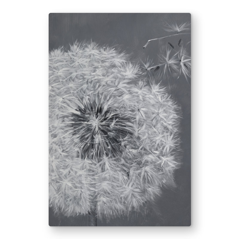 Blowing Dandelion - Romantic Gray Metal Print for Home Decor