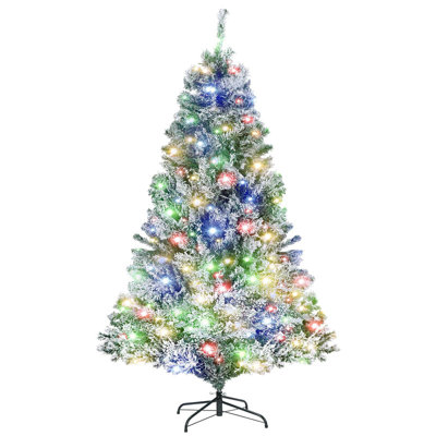 6.5FT Pre-Lit Snow Flocked Artificial Christmas Tree with 470 Warm White & Colour-Changing Lights, 720 Tips, 8 Lighting Modes, White Holiday Decoration for Home Party