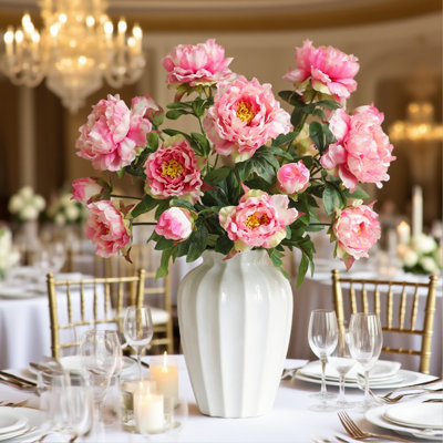 5 pièces de fleurs de pivoines artificielles, fleurs de simulations rose clair, décoration de fond de mariage et de fête, aménagement de balcon de jardin, arrangement de fleurs de vase de bureau de salon à la maison
