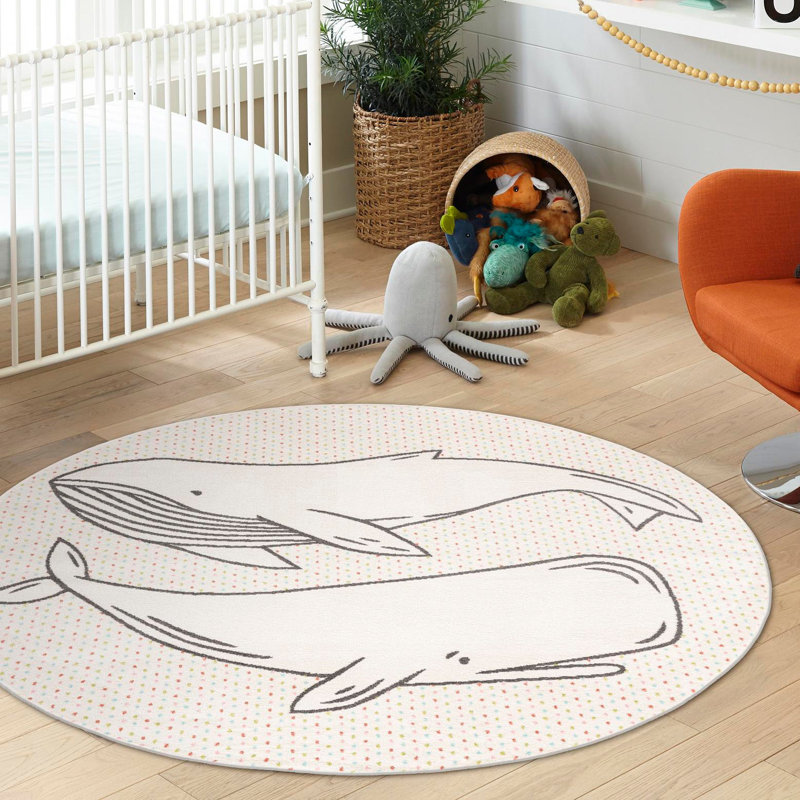 Round Polka Dots Machine Woven Polypropylene Plastic Rug, Round 7'10"