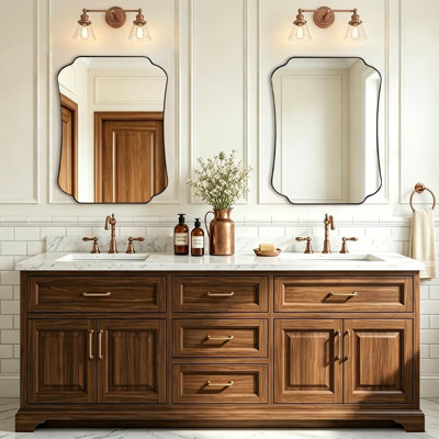 Contemporary Concave Edge Scalloped Bathroom Vanity Mirror | Stainless Steel Frame