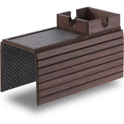 Plateau avec coussin antidérapant, grand organisateur de 4,5 po x 4,5 po, finition en bambou teinté brun, base en feutre renforcé antidérapant, lattes de bambou durables, accoudoirs de 5,5 po et plus larges