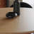Solid wood dining table with red legs-592853151