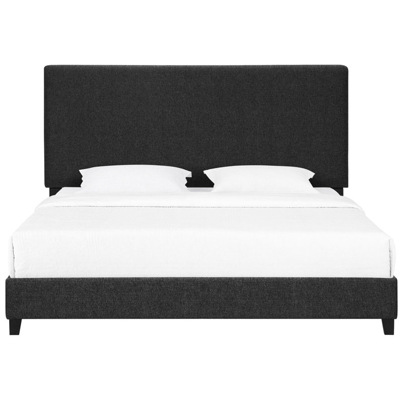 Lit très grand moderne avec revêtement gris foncé et traverses latérales pour mousse de chambre à coucher transitionnelle