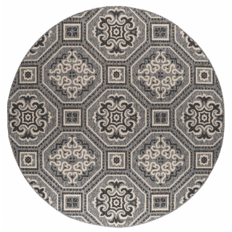 Lily-Faith Geometric Indoor / Outdoor Rug, Round 6'7"