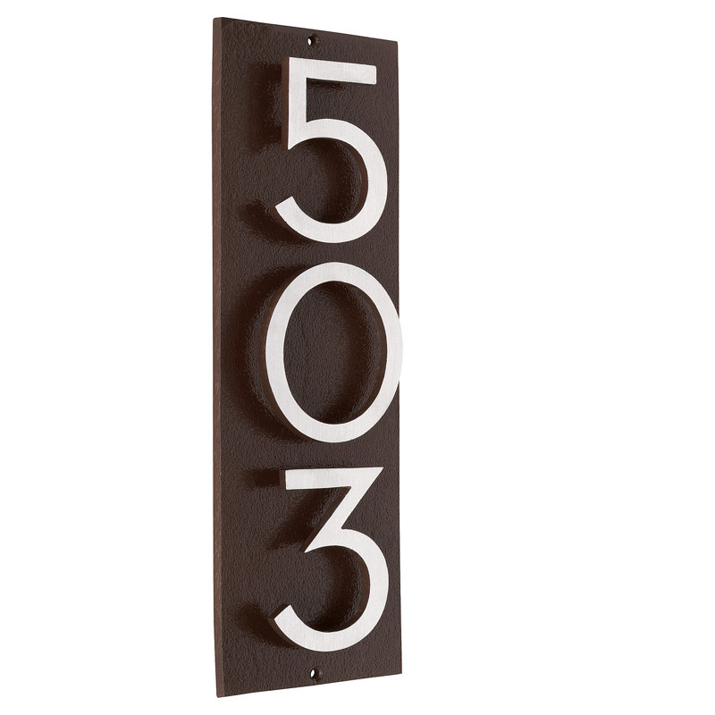 Plaque d’adresse murale flottante linéaire, Bronze romain, Nickel satiné deux tons, Oui