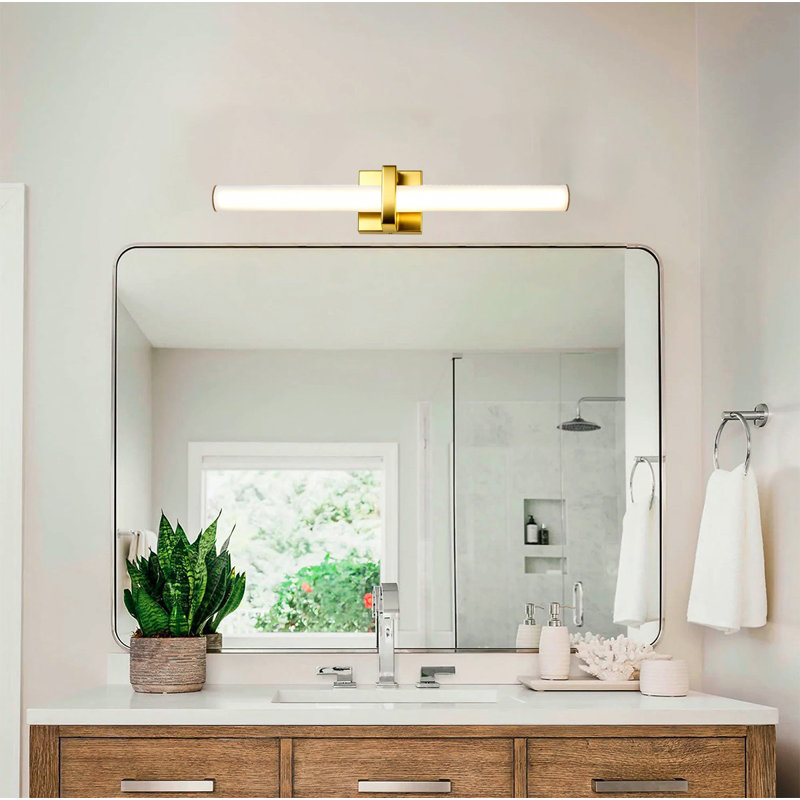 1-Light Satin Brass LED Wall Sconce With A Frosted Opal Glass Shade, Satin Brass