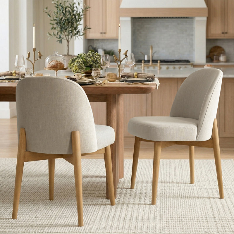 Chaises parson en mélange de lin Hillier avec pieds en bois massif , Beige