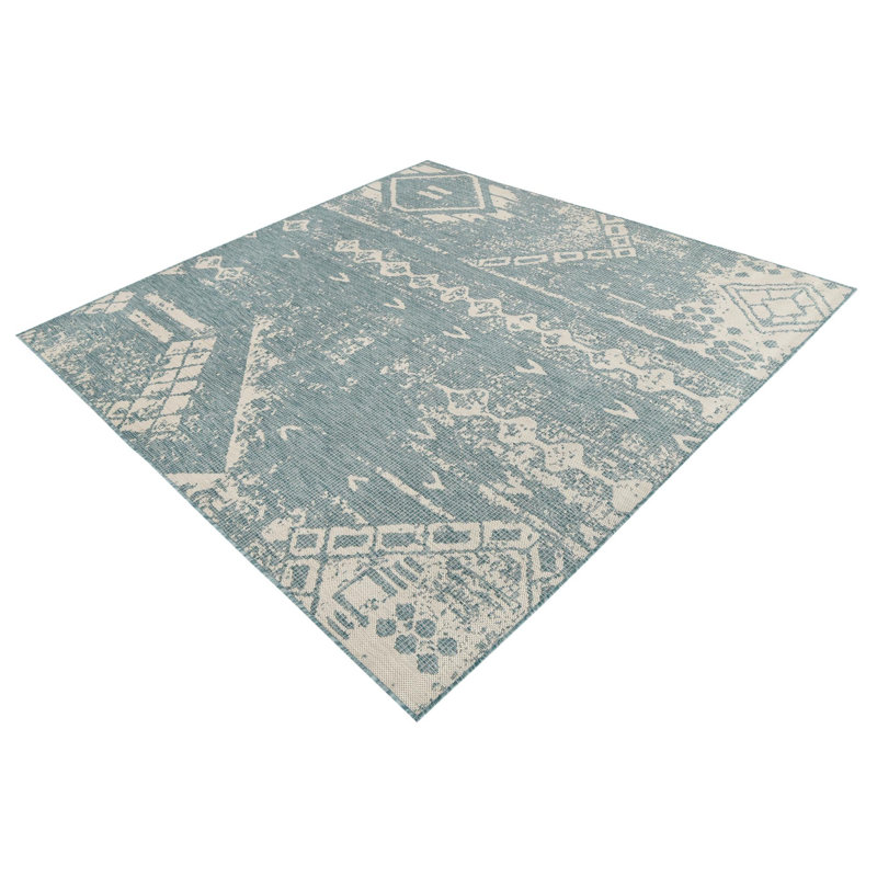 Outdoor Equivine Area Rug Light Aqua-Ivory Color, Square 7'