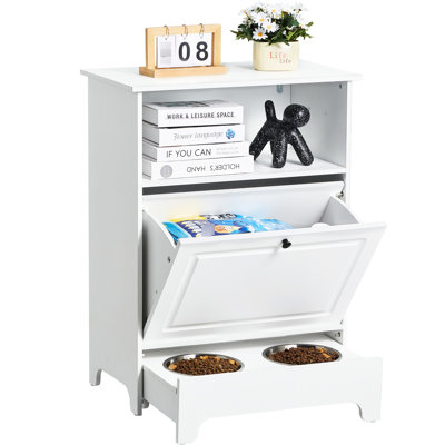 Dog Food And Storage Feeding Station With Two Raised Bowls, Designed For Comfortable Pet Dining Reduced Neck Strain, Pull - Out Drawer Bowl Access, Ample Accessories, Easy Assembly Cleaning, Elegant