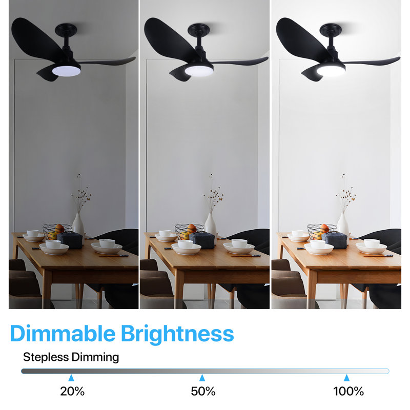 32'' 3 - Blade Large Indooor Ceiling Fan With Light Kit and Remote, 3 LED Colours, 6 Speed Noiseless DC Motor, Timer