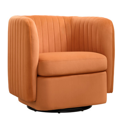 32.28" Wide Modern Upholstered Soft Barrel Chair With 360° Swivel Metal Base