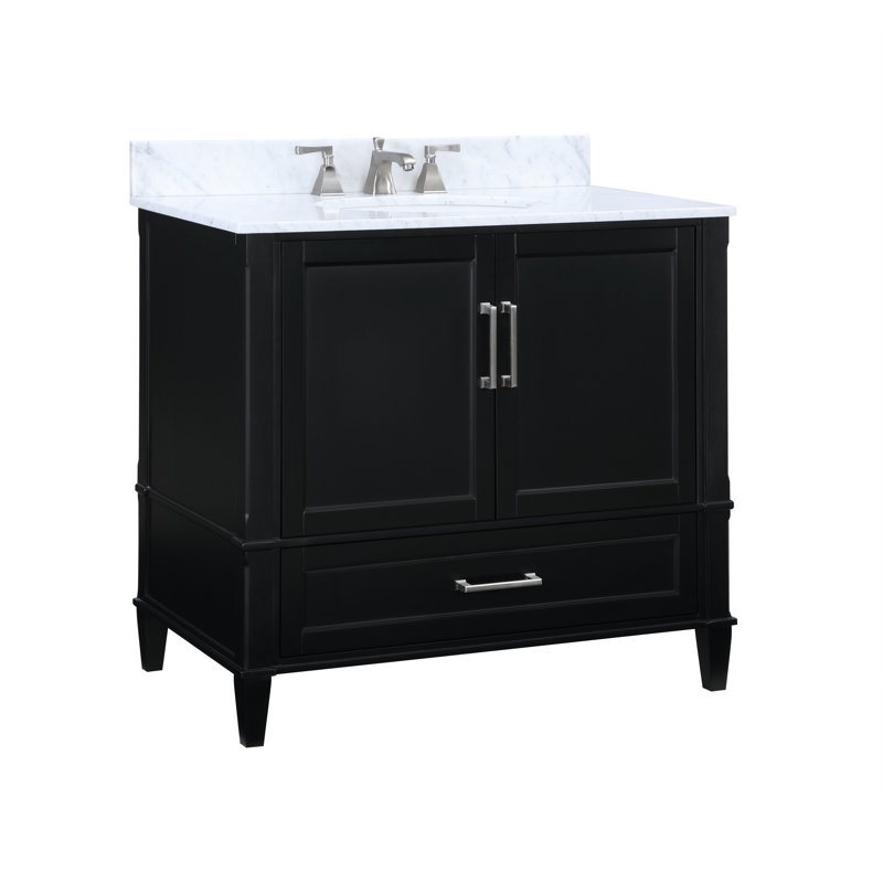 Montauk 36'' W Single Vanity, White Granite, Midnight Black