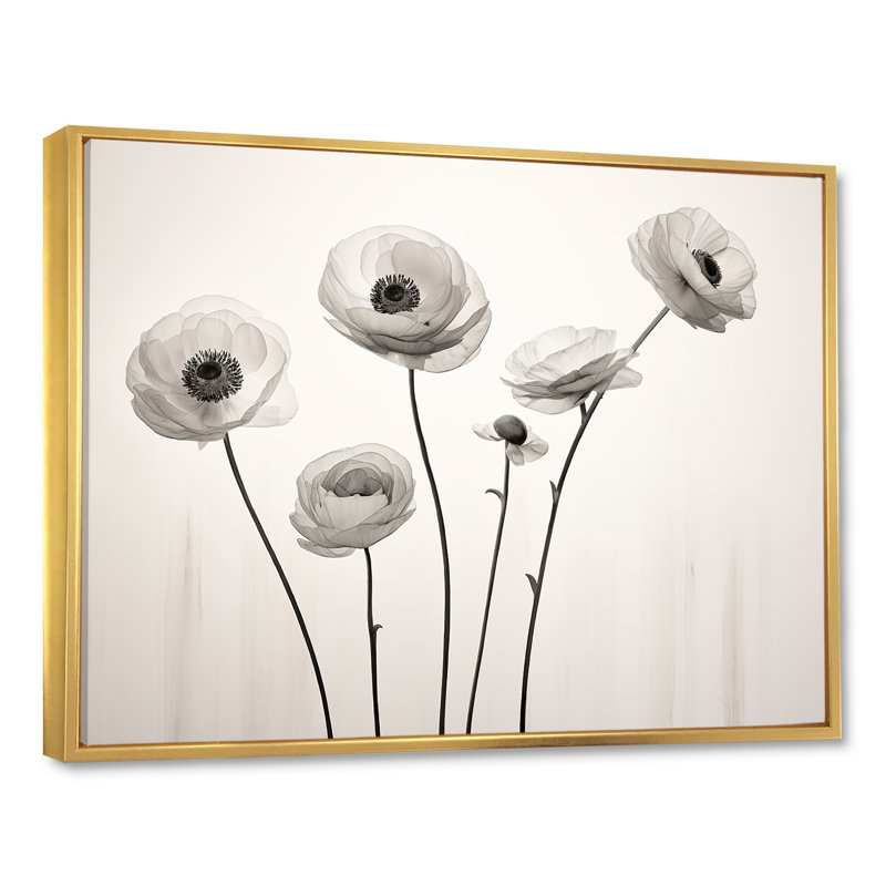 Ranunculus rétro rêves II, Cadre flottant doré, H 12 po x l 20 po x P 1 po
