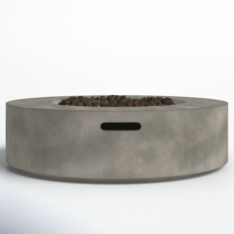 Rashid 12" H Fiber Reinforced Concrete Outdoor Fire Pit Table, Natural Concrete, 12" H x 42" W x 42" D