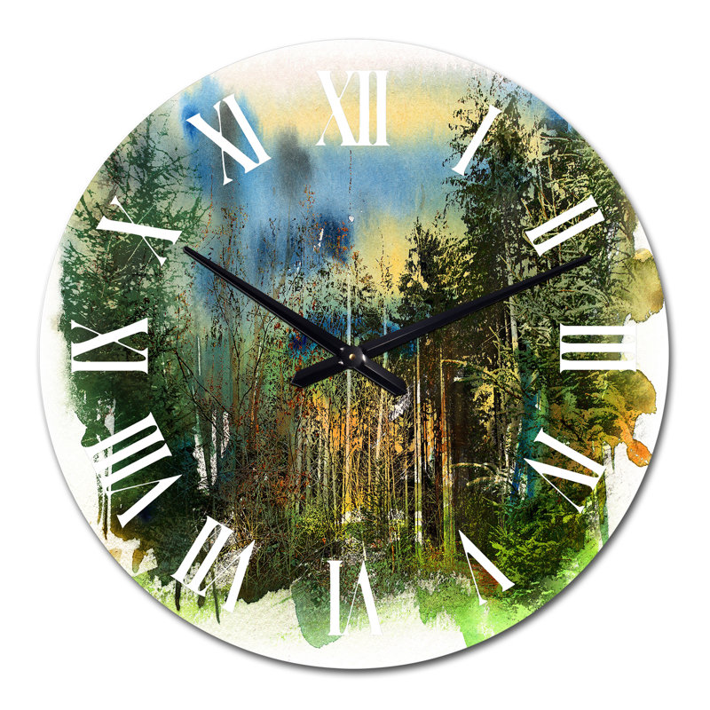 Paysage de forêt vert profond - horloge murale traditionnelle, Moyen