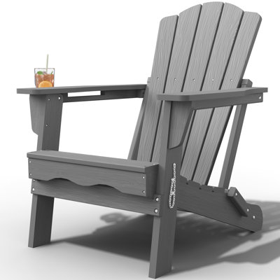 Pakkdiarie All-Weather HDPE Folding Adirondack Chair with Cup Holder for Patio & Garden