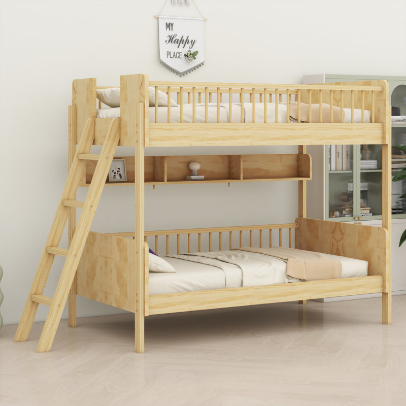 Wooden Bunk Bed With Integrated Shelving And Left/Right Adjustable Ladder, Natural