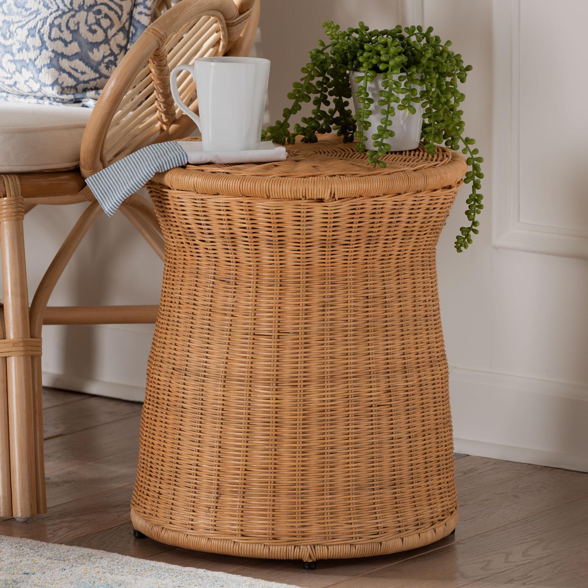 Hokku Designs Bali & Pari Caroline Round Natural Rattan End Table ...