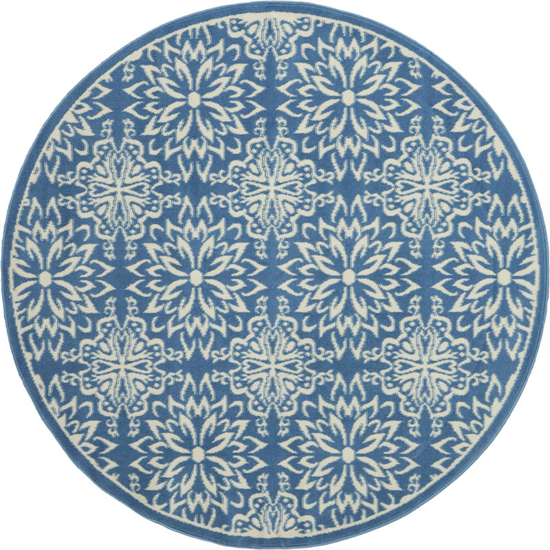 Tapis floral ivoire / bleu Yurig, Rond 5 pi 3 po