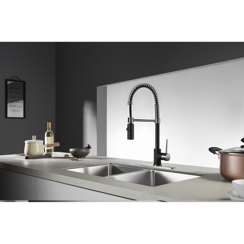 Kingston Brass New York Single-Handle 1-Hole Deck Mount Pre-Rinse Kitchen Faucet, Matte Black/Brushed Nickel