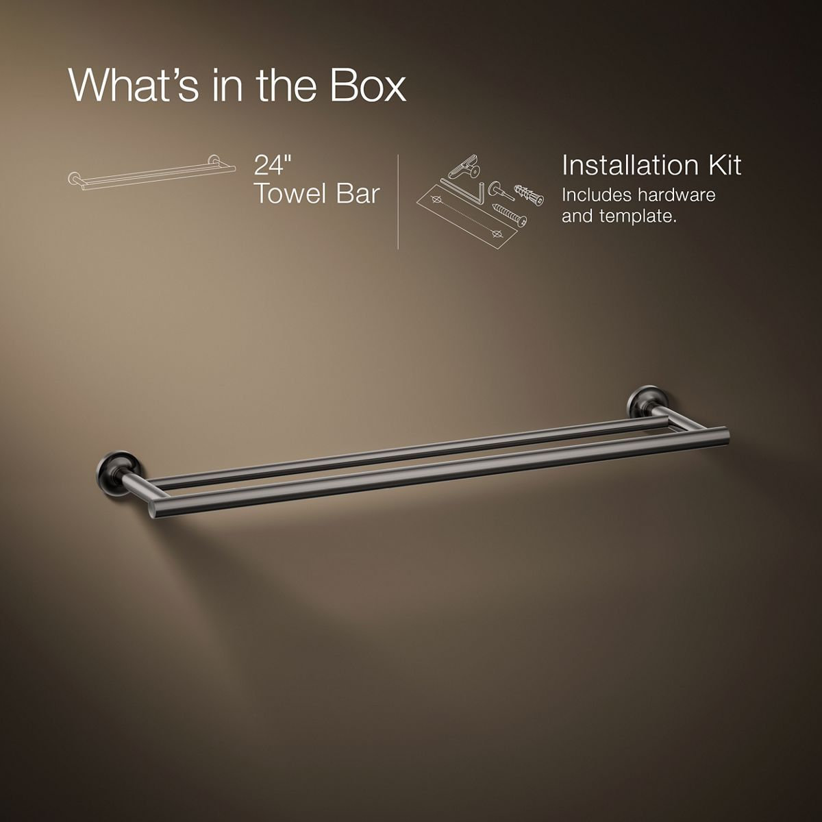 Purist Double 24" Wall Mounted Towel Bar, Vibrant Titanium