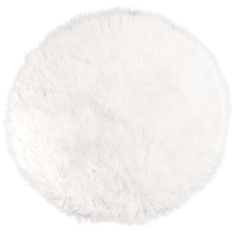 Diller White Faux Sheepskin Fur Machine Washable Shag Fluffy Area Rug, Round 3'