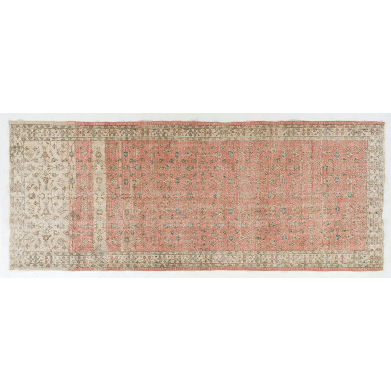 Tapis de couloir en laine rouge et beige Vintage