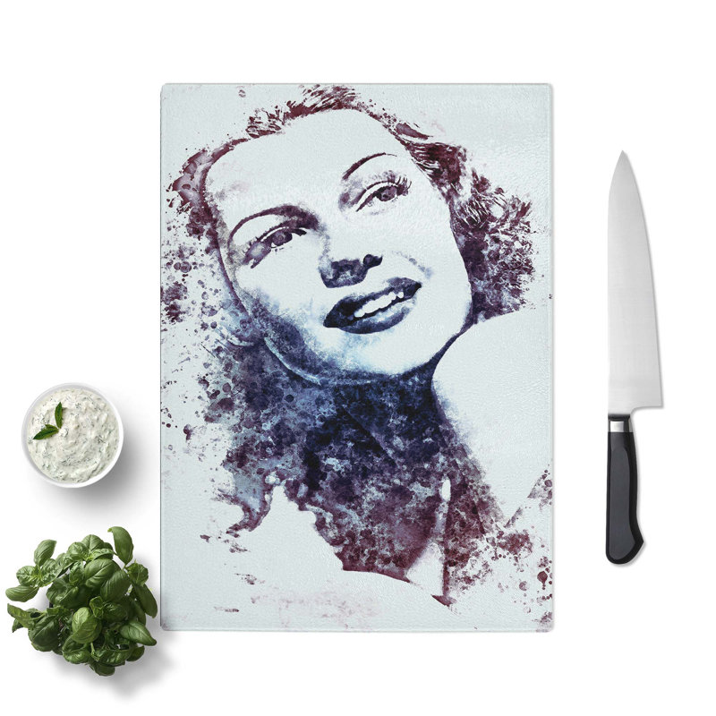 Tempered Glass Rita Hayworth Chopping Board, 28.5 cm W x 39 cm L