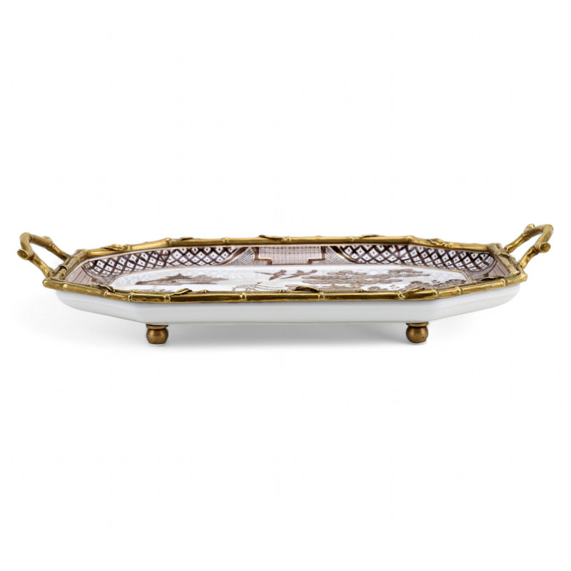 Porcelain Octagonal Tray With Bronze Ormolu Imperial Palace