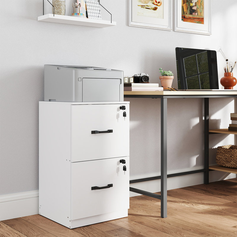 16.1'' Wide 2 Drawers File Cabinet with Lock, White