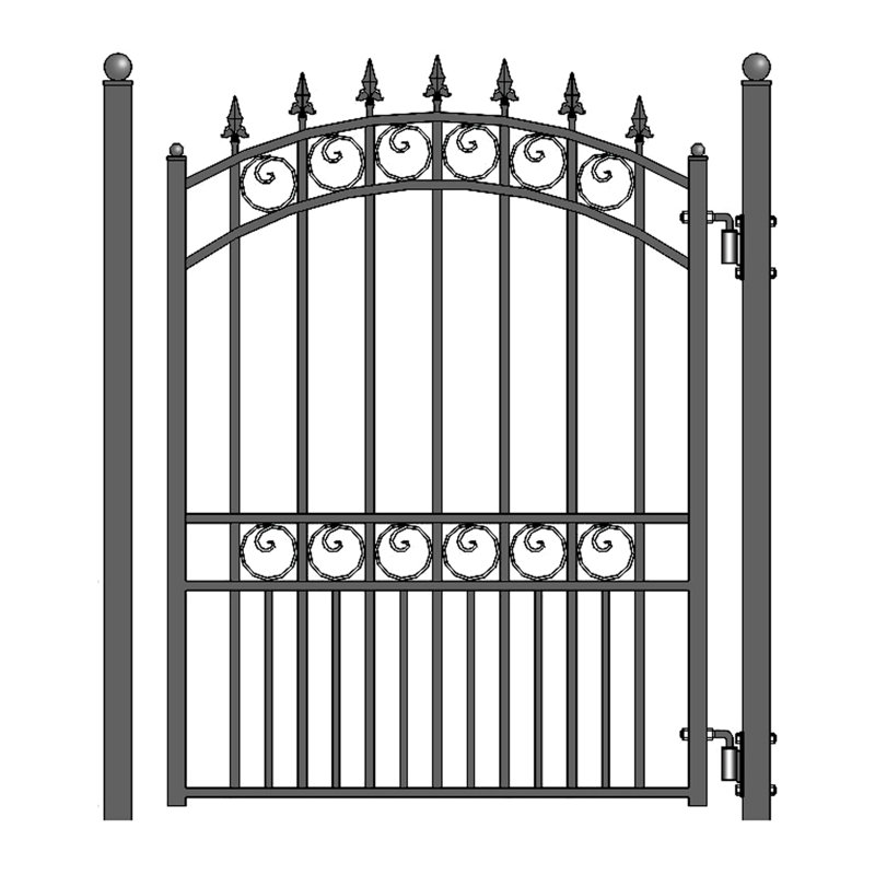 London Style Black Steel Arched Pedestrian Gate with Pointed Pickets