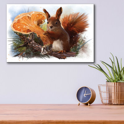  'Squirrel And A Mushroom Chanterelle' by Kajenna Art Acrylic Glass Wall Art, 16" x 12"