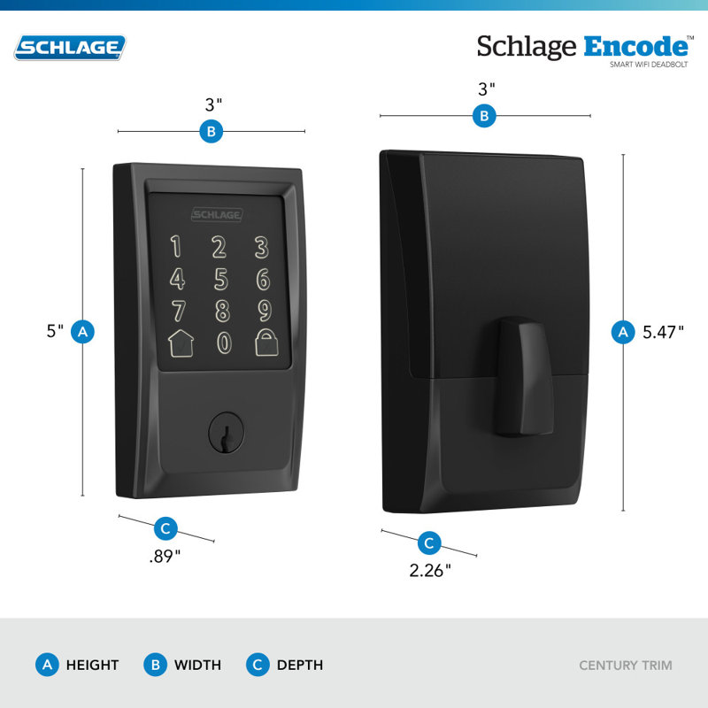 Encode Smart WiFi Deadbolt with Century Trim, Yes, Matte Black