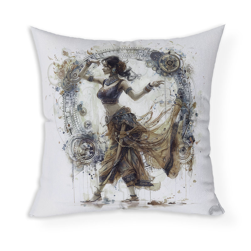Coussin Enchanting Rhythms of India, H 20 po x l 20 po, Orange / argenté