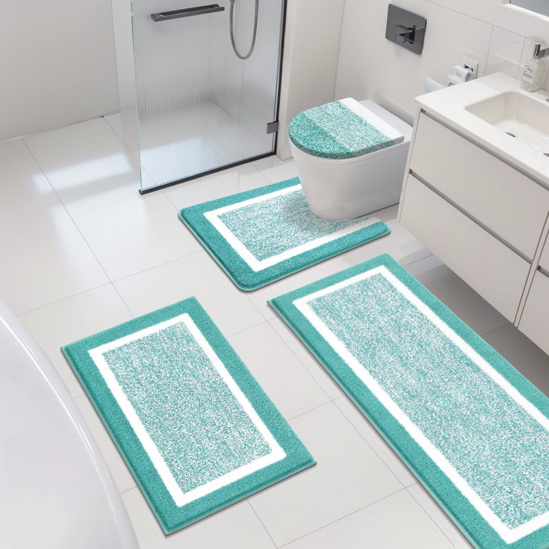 4 Piece Soft Absorbent Microfiber Bath Rug Set with Non-Slip Backing (Set of 4), Teal