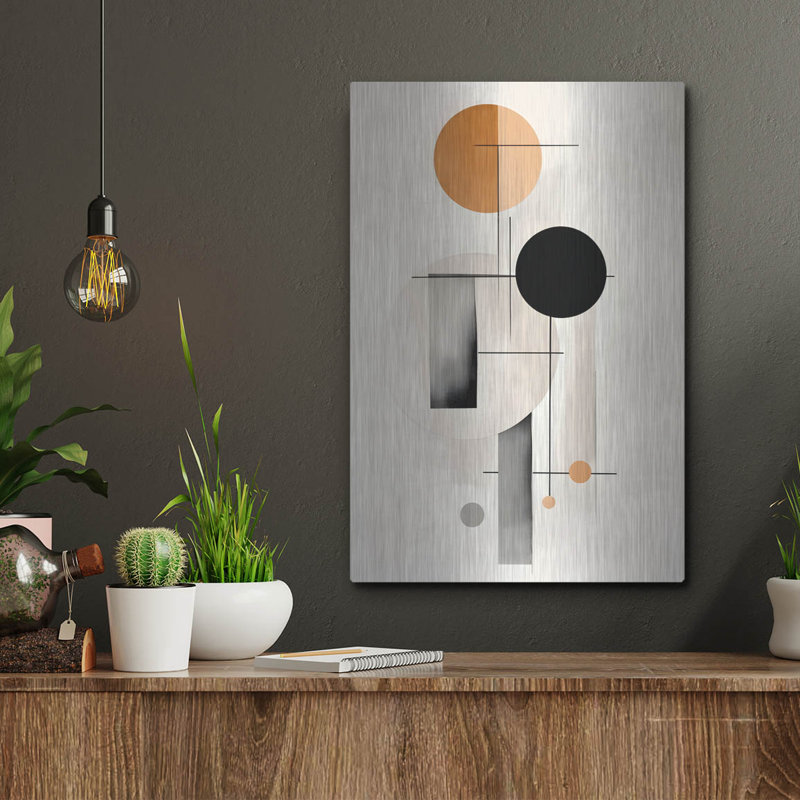 «Black and Tan Geometric 1» par Petals Prints Design, art mural en métal, H 16 po x l 12 po