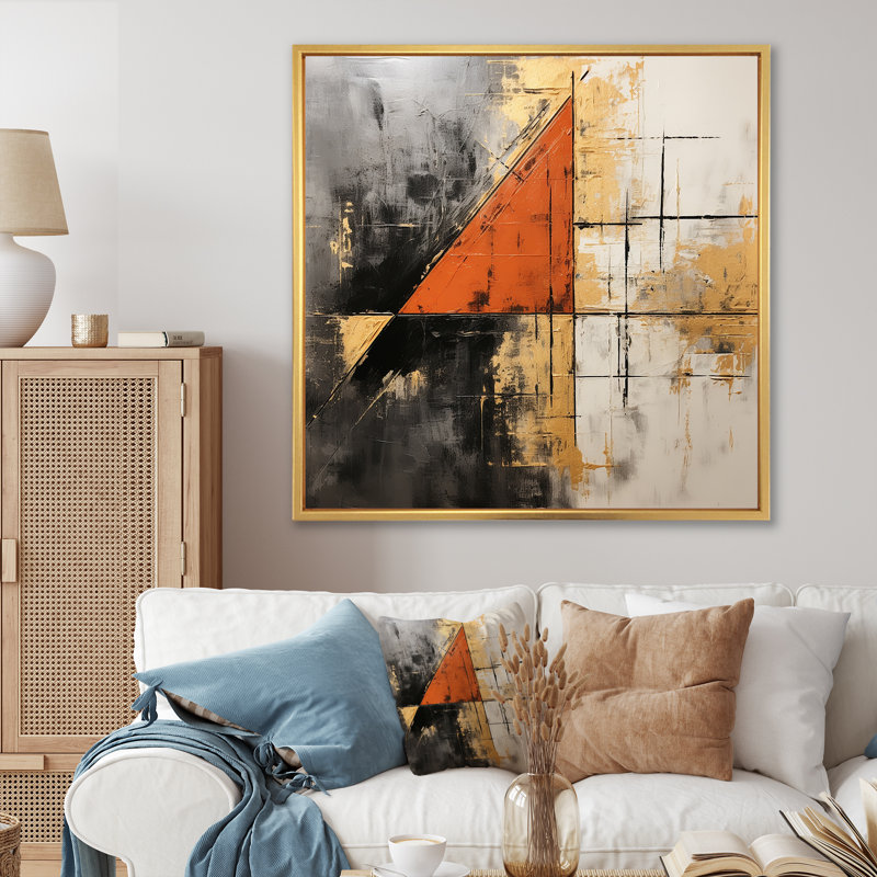 «Lyrical Abstraction Collage I - Abstract Collages», art mural, Cadre flottant doré, H 36 po x l 36 po x P 1,5 po